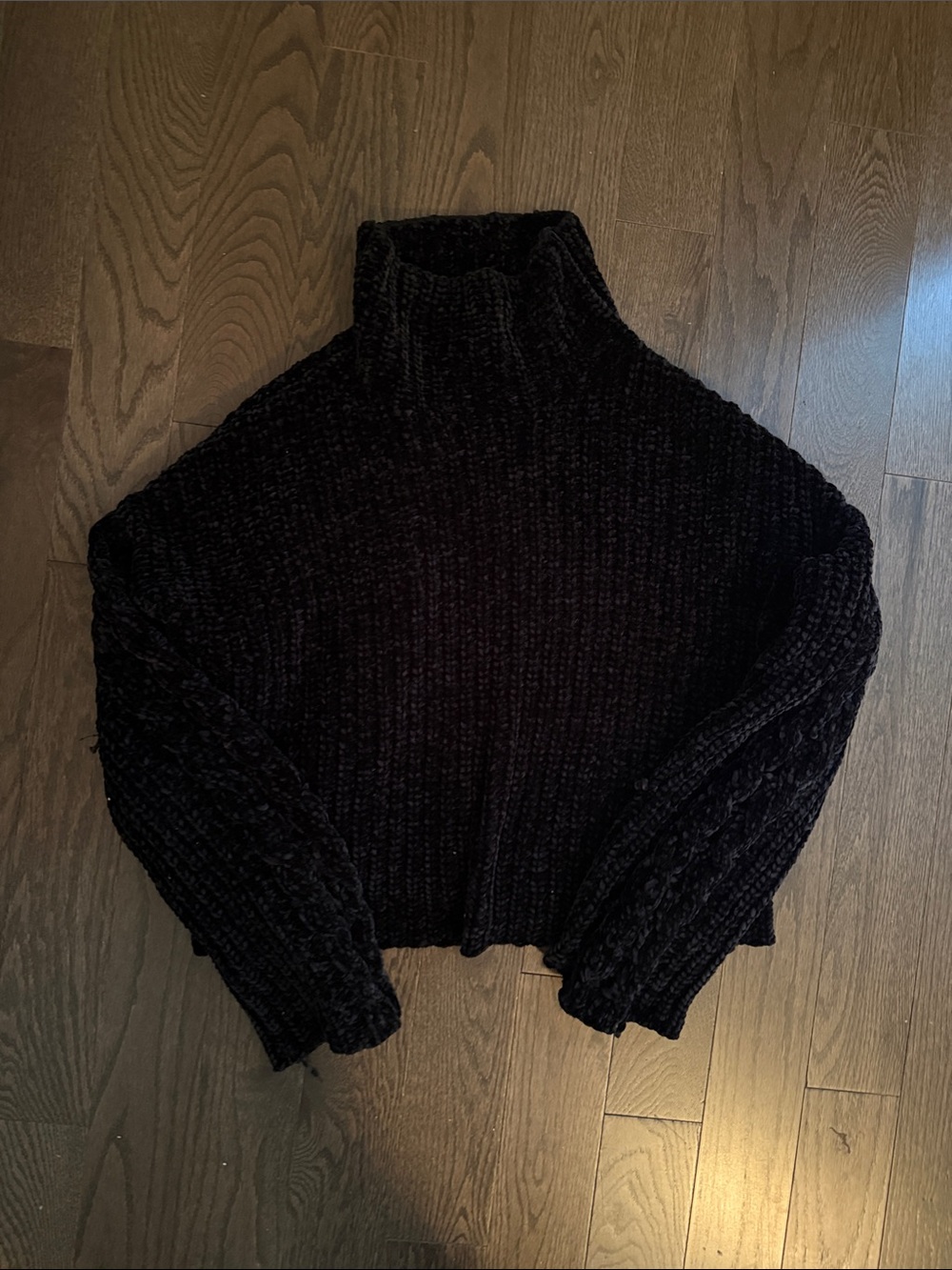 Bella Dahl Black Cropped Turtleneck Chenille Sweater